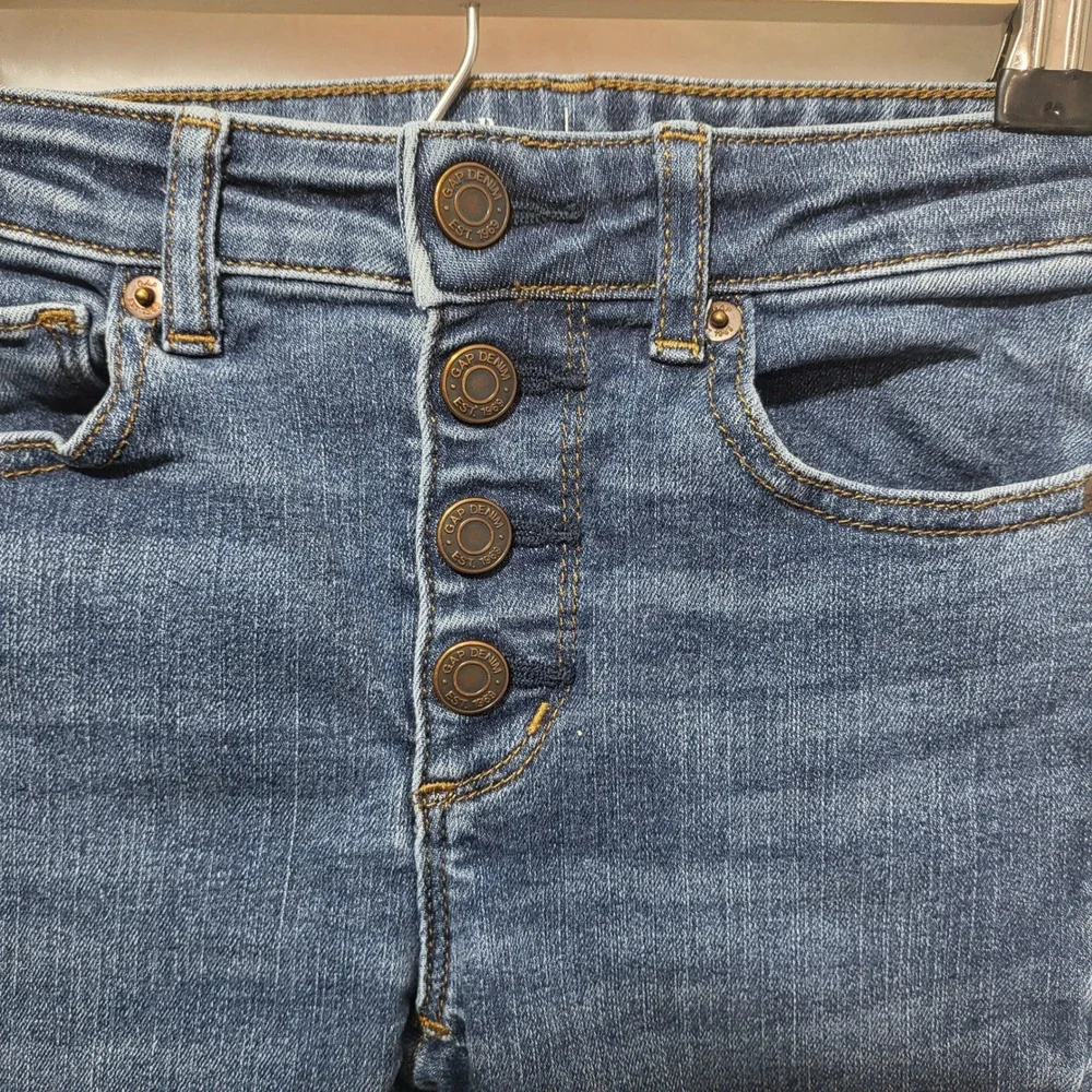 Gap Kids Girls Size 8‎ Jeggings Ankle High Rise Blue Denim Stretch Snap Fly